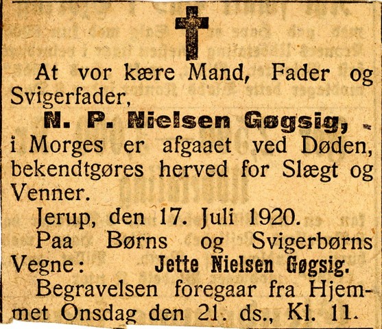 Avisklip 1920 N. P. Nielsen Gøgsig 0060